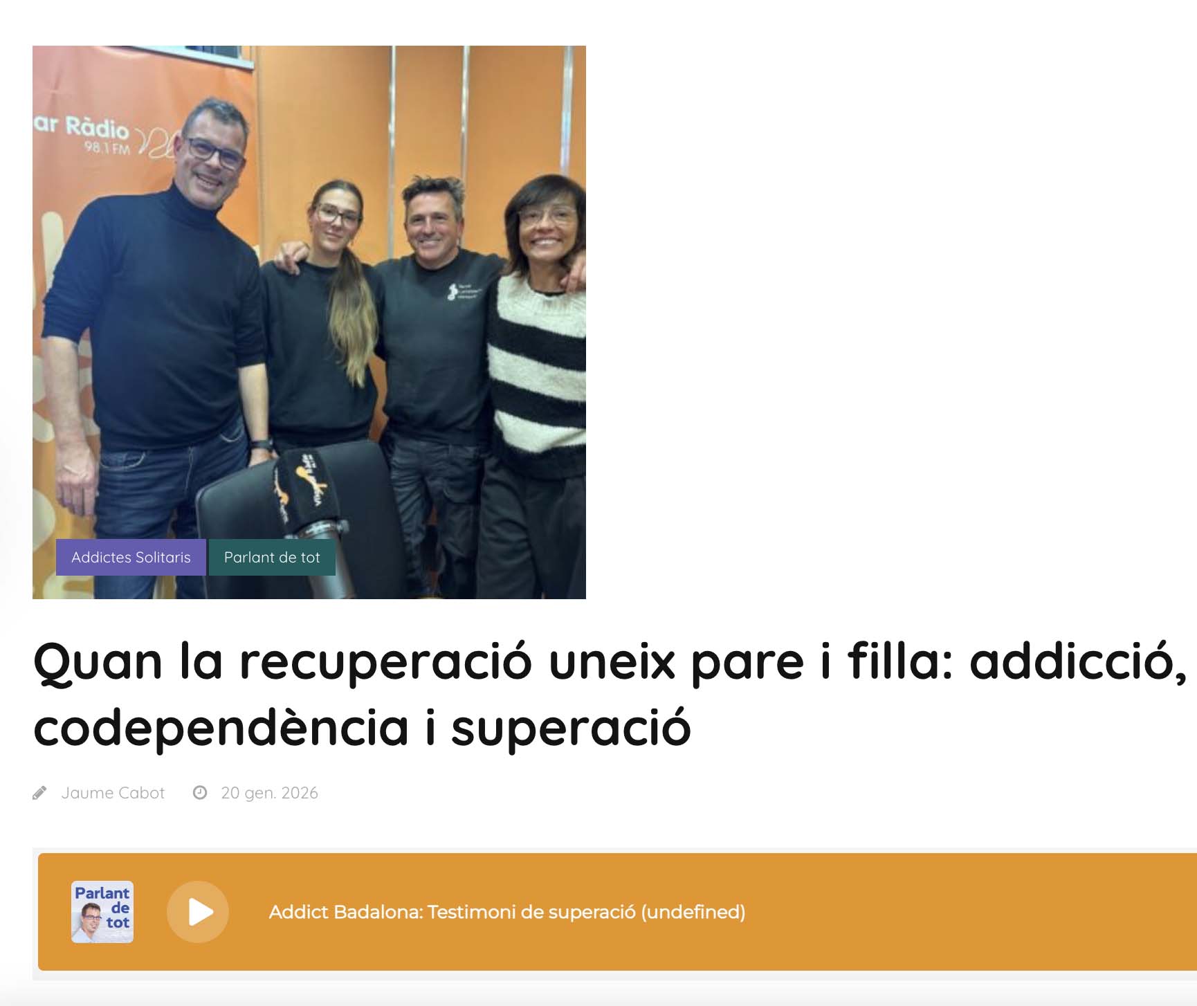 testimonios en radio de superacion de adiccion al alcohol y la cocaina en addict badalona | cuanto dura el alcohol en la orina