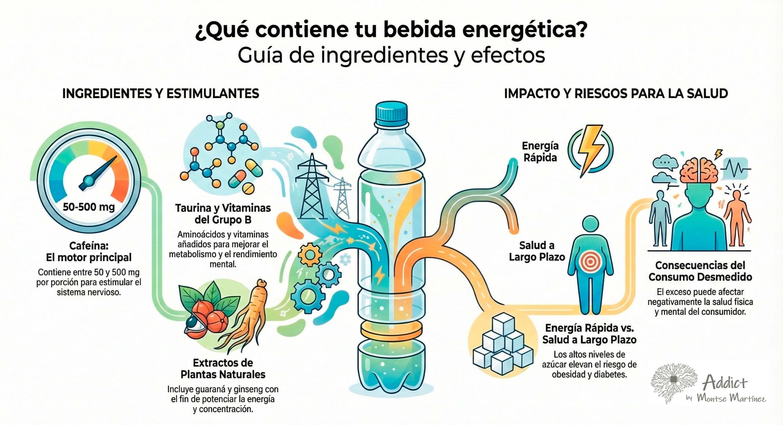 infografia de Addict Badalona sobre la composicion y caracteristicas de las bebidas enegeticas | adiccion a las bebidas energeticas