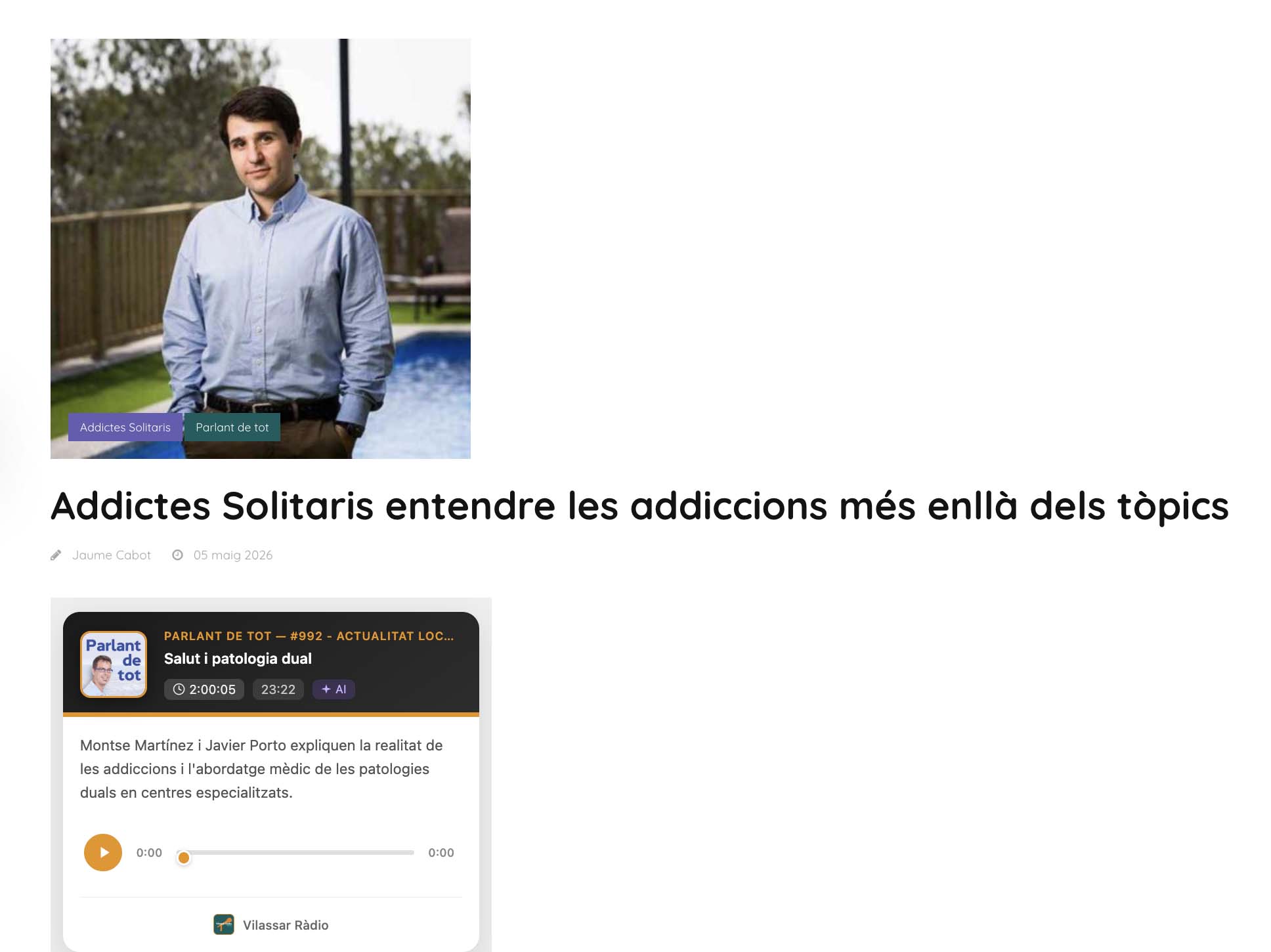 vilassar radio addictes solitaris | Adicciones y patologia dual tratamiento personalizado con valoracion inmediata en Addict Badalona