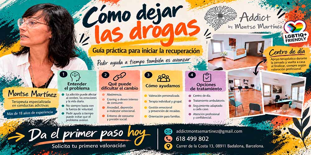 infografia de addict badalona sobre como dejar las drogas | tratamiento de adicciones en badalona | centro de dia para adictos | terapias individuales, grupales y online para drogadictos y adicciones comportamentales