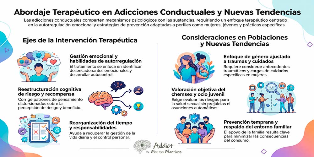 infografia de addict badalona sobre abordaje terapeutico en adicciones conductuales y nuevas tendencias | como dejar las drogas